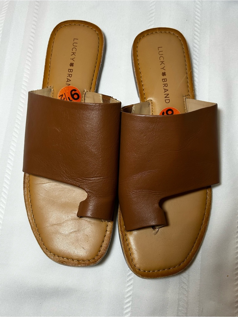 Lucky Brand Vayleri Toe Ring Sandals Brown Leather Slides Slip-On Womens 9.5